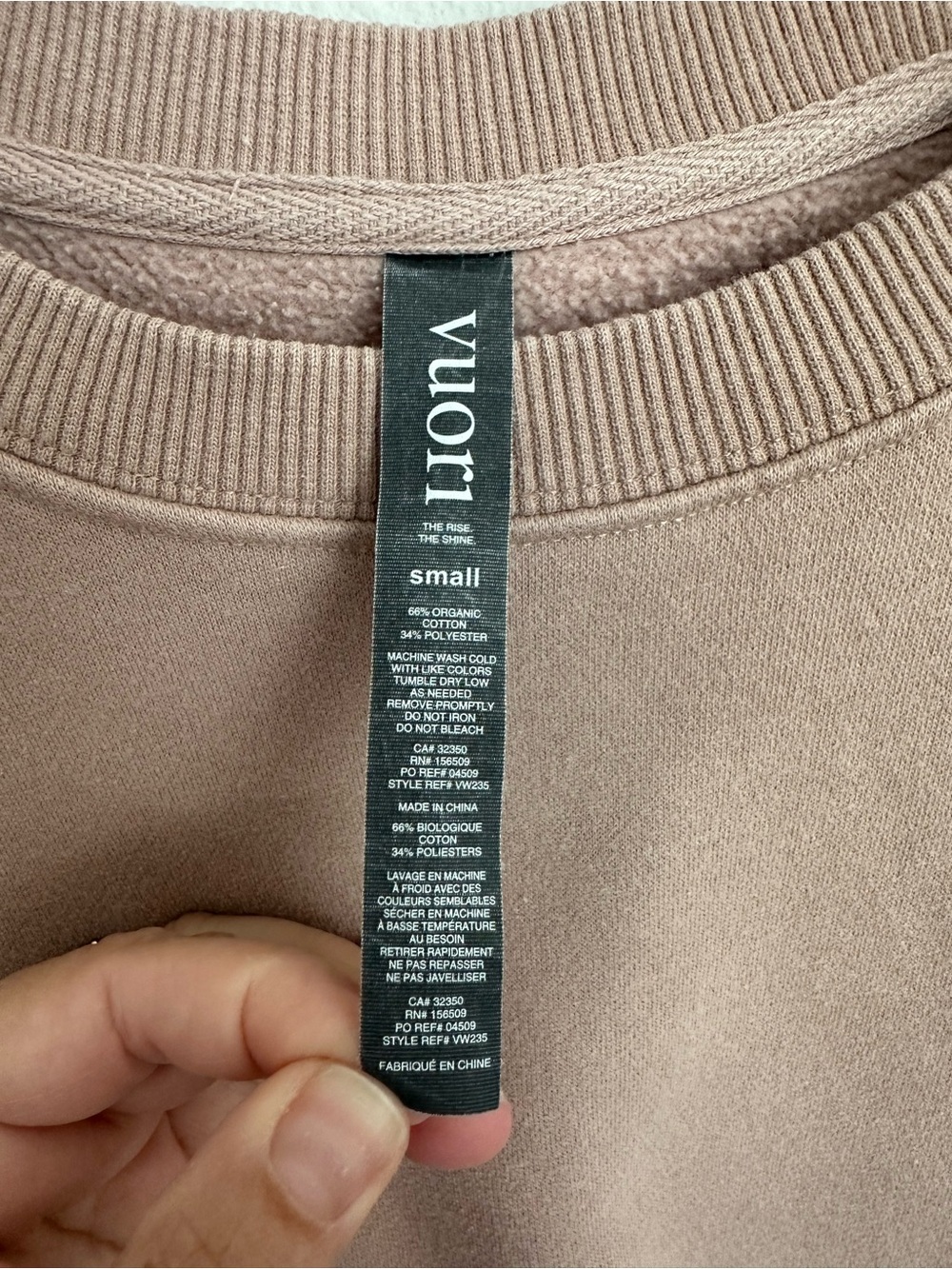 Vuori Cropped Crewneck Sweatshirt in Light Mauve - Picture 3 of 5